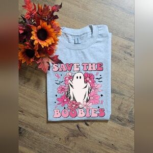 Save The Boobies Popular Fall October Halloween Cancer Awareness Tee